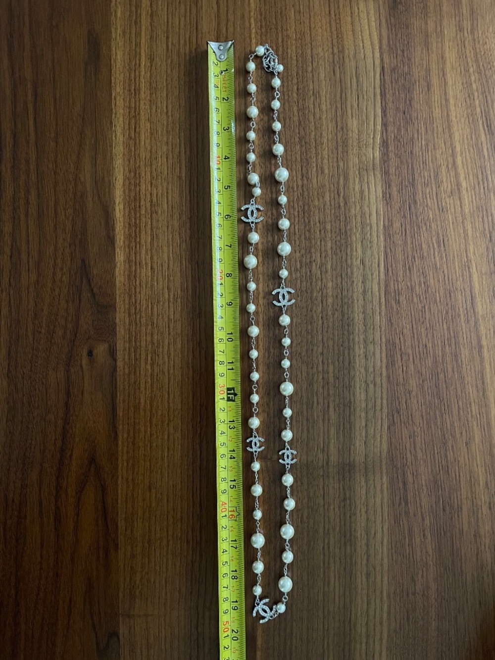 Chanel Long Pearl Necklace Silver Pearls & Crystals - Picture 8 of 11